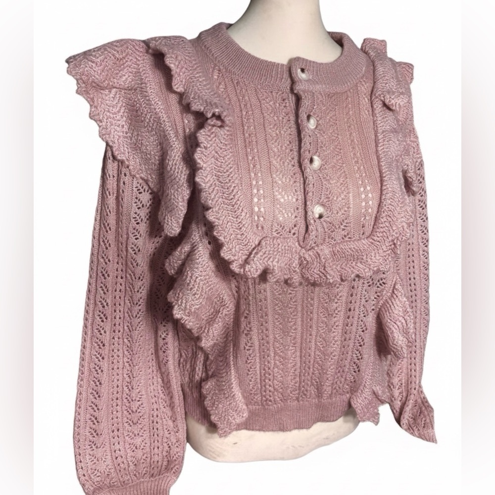 NEW Lost + Wander Blush Pale Rose Ruffled Sweater Victorian Inspired